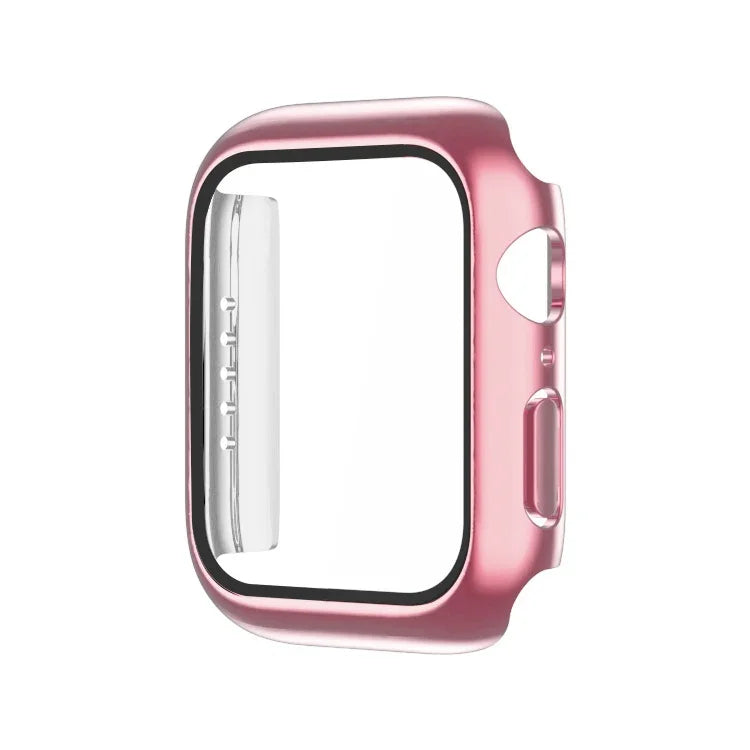 เคส PC ชุบไฟฟ้าสีเดียวพร้อมฟิล์มกระจกนิรภัย สำหรับ Apple Watch Series 9 / 8 / 7 45มม., สำหรับ Apple Watch Series 8 / 7 45มม., สำหรับ Apple Watch Series 6/5/4/SE 44มม., สำหรับ Apple Watch Series 3/2/1 42มม., สำหรับ Apple Watch Series 9 / 8 / 7 41มม.