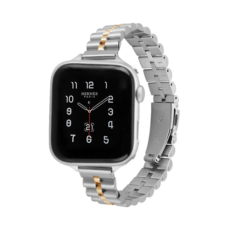 สายรัดนาฬิกาโลหะครึ่งวงกลมสามเม็ด สำหรับ Apple Watch Series 7 45 มม. / 6&SE&5&4 44 มม. / 3&2&1 42 มม., 7 41 มม. / 6&SE&5&4 40 มม. / 3&2&1 38 มม.