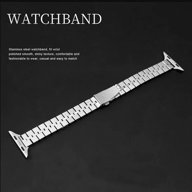 สายรัดนาฬิกาโลหะครึ่งวงกลมสามเม็ด สำหรับ Apple Watch Series 7 45 มม. / 6&SE&5&4 44 มม. / 3&2&1 42 มม., 7 41 มม. / 6&SE&5&4 40 มม. / 3&2&1 38 มม.