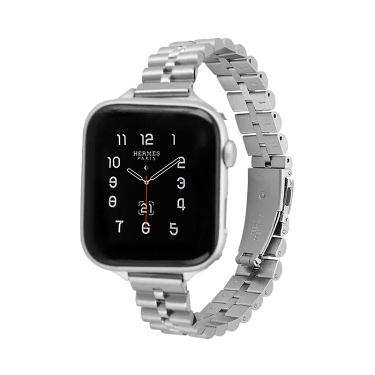 สายรัดนาฬิกาโลหะครึ่งวงกลมสามเม็ด สำหรับ Apple Watch Series 7 45 มม. / 6&SE&5&4 44 มม. / 3&2&1 42 มม., 7 41 มม. / 6&SE&5&4 40 มม. / 3&2&1 38 มม.
