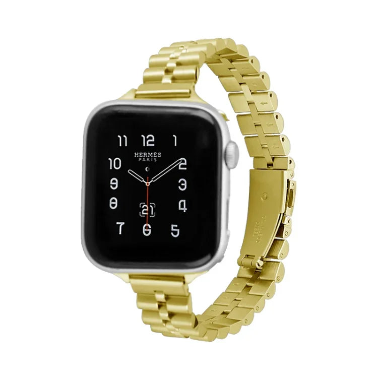 สายรัดนาฬิกาโลหะครึ่งวงกลมสามเม็ด สำหรับ Apple Watch Series 7 45 มม. / 6&SE&5&4 44 มม. / 3&2&1 42 มม., 7 41 มม. / 6&SE&5&4 40 มม. / 3&2&1 38 มม.