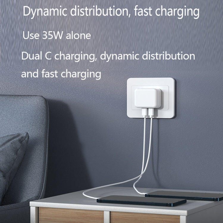 อะแดปเตอร์ชาร์จไฟ PD 35W สองพอร์ต USB-C / Type-C สำหรับ iPhone / iPad ปลั๊ก US