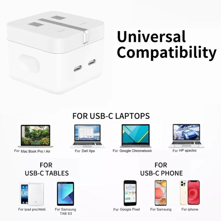 อะแดปเตอร์ชาร์จไฟ PD 35W สองพอร์ต USB-C / Type-C สำหรับ iPhone / iPad ปลั๊ก UK