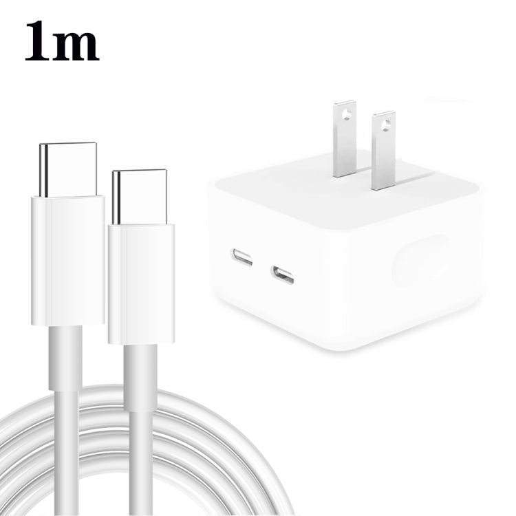 ที่ชาร์จ PD 35W สองพอร์ต USB-C / Type-C พร้อมสายข้อมูล Type-C ถึง Type-C, ปลั๊ก US, ปลั๊ก US + สาย Type-C คู่ 1 ม., ปลั๊ก US + สาย Type-C คู่ 2 ม.