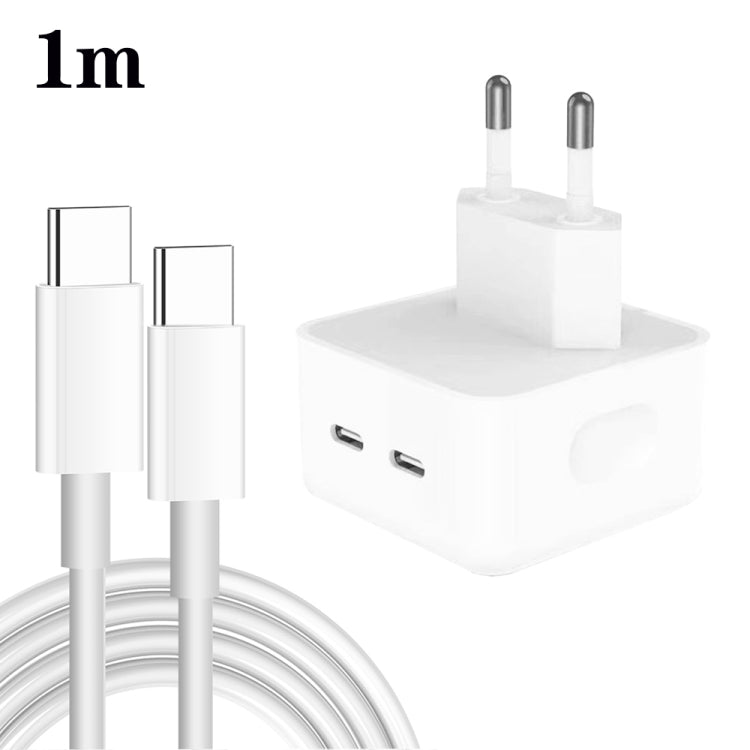 ที่ชาร์จ PD 35W สองพอร์ต USB-C / Type-C พร้อมสายข้อมูล Type-C ถึง Type-C, ปลั๊ก EU, ปลั๊ก EU + สาย Type-C คู่ 1 ม., ปลั๊ก EU + สาย Type-C คู่ 2 ม.