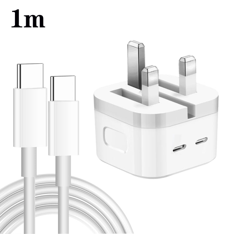 ที่ชาร์จ PD 35W สองพอร์ต USB-C / Type-C พร้อมสายข้อมูล Type-C ถึง Type-C, ปลั๊ก UK, ปลั๊ก UK + สาย Type-C คู่ 1 ม., ปลั๊ก UK + สาย Type-C คู่ 2 ม.