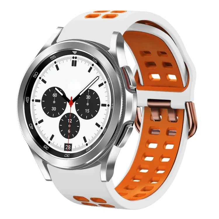 สายรัดนาฬิกาซิลิโคนระบายอากาศสองสี ขนาด 20 มม. สำหรับ Samsung Galaxy Watch 4 Classic ขนาด 42 มม. สำหรับ Galaxy Watch Active 2