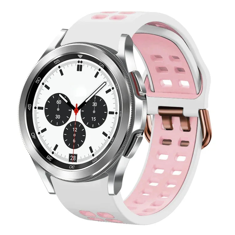 สายรัดนาฬิกาซิลิโคนระบายอากาศสองสี ขนาด 20 มม. สำหรับ Samsung Galaxy Watch 4 Classic ขนาด 42 มม. สำหรับ Galaxy Watch Active 2