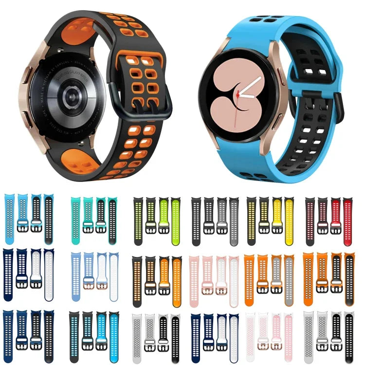 สายรัดนาฬิกาซิลิโคนระบายอากาศสองสี ขนาด 20 มม. สำหรับ Samsung Galaxy Watch 4 Classic ขนาด 42 มม. สำหรับ Galaxy Watch Active 2