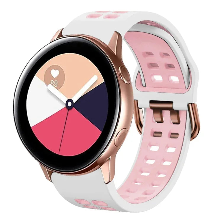 สายรัดนาฬิกาซิลิโคนระบายอากาศสองสี ขนาด 20 มม. สำหรับ Samsung Galaxy Watch 4 Classic ขนาด 42 มม. สำหรับ Galaxy Watch Active 2