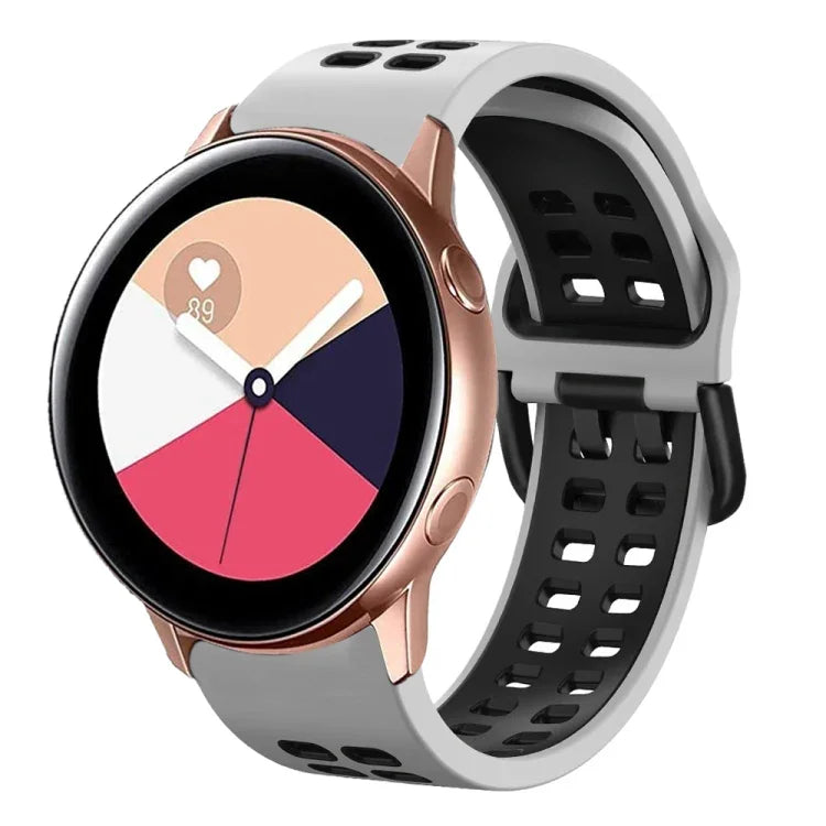 สายรัดนาฬิกาซิลิโคนระบายอากาศสองสี ขนาด 20 มม. สำหรับ Samsung Galaxy Watch 4 Classic ขนาด 42 มม. สำหรับ Galaxy Watch Active 2