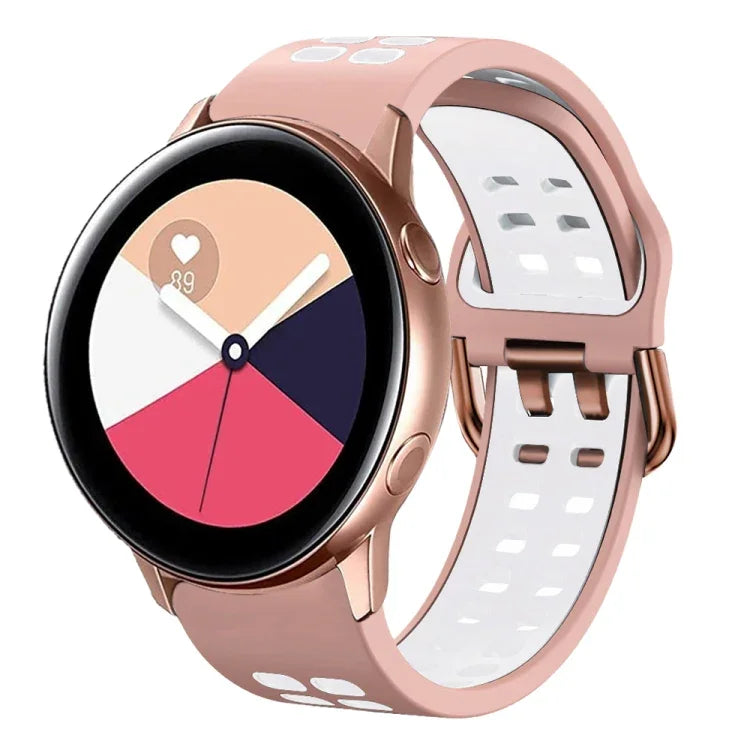 สายรัดนาฬิกาซิลิโคนระบายอากาศสองสี ขนาด 20 มม. สำหรับ Samsung Galaxy Watch 4 Classic ขนาด 42 มม. สำหรับ Galaxy Watch Active 2