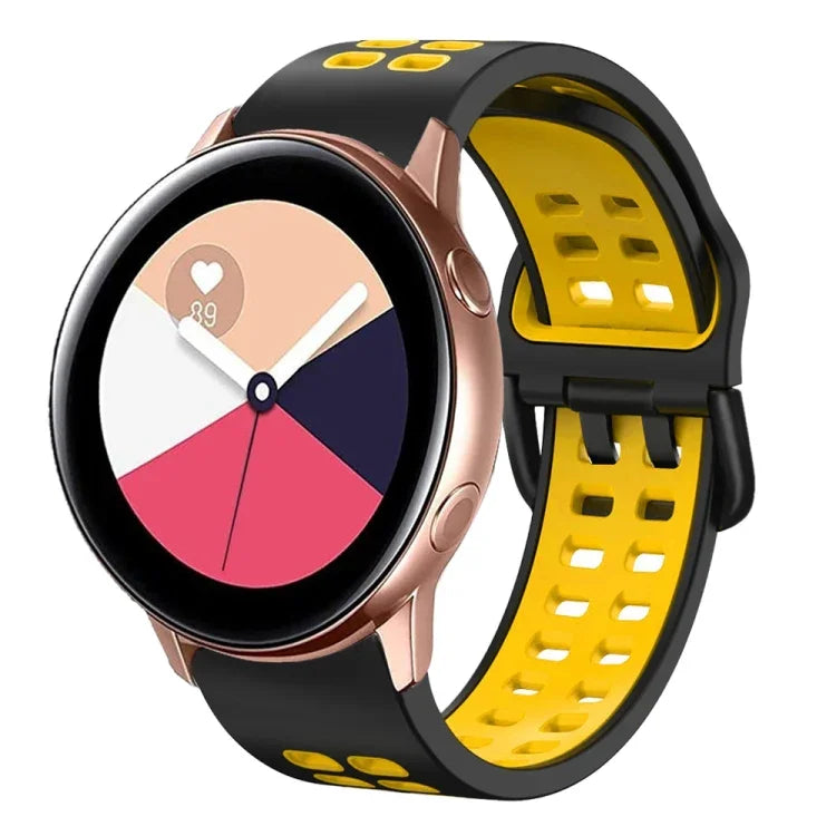 สายรัดนาฬิกาซิลิโคนระบายอากาศสองสี ขนาด 20 มม. สำหรับ Samsung Galaxy Watch 4 Classic ขนาด 42 มม. สำหรับ Galaxy Watch Active 2