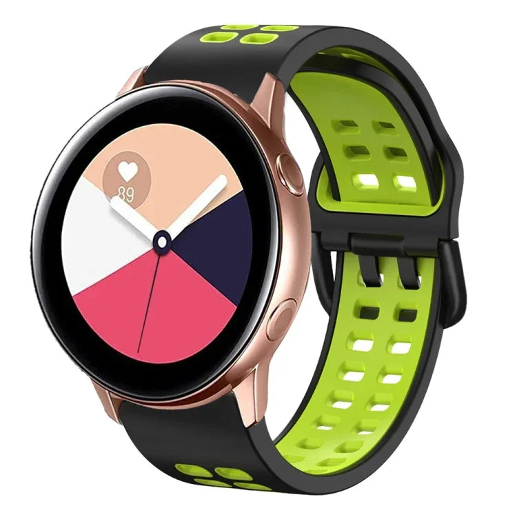 สายรัดนาฬิกาซิลิโคนระบายอากาศสองสี ขนาด 20 มม. สำหรับ Samsung Galaxy Watch 4 Classic ขนาด 42 มม. สำหรับ Galaxy Watch Active 2