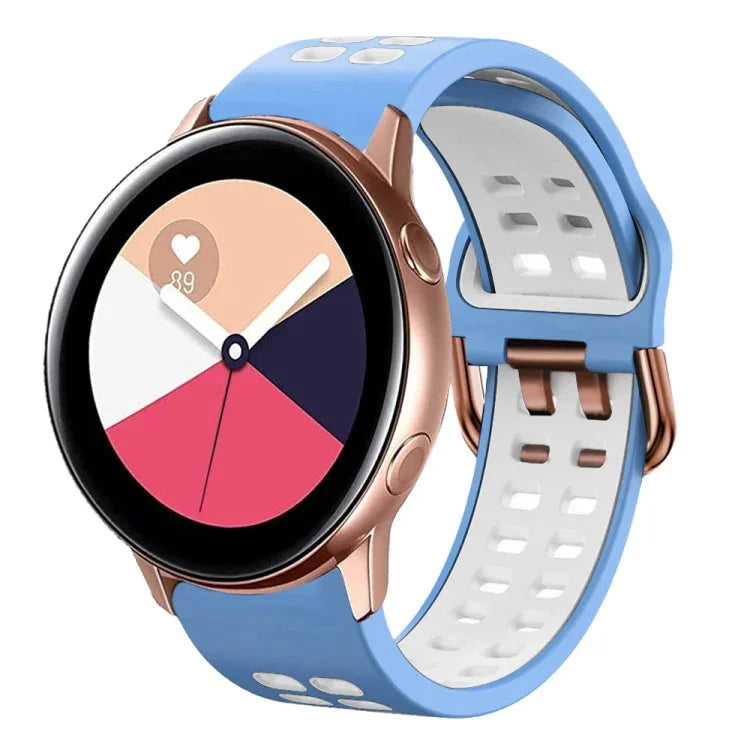 สายรัดนาฬิกาซิลิโคนระบายอากาศสองสี ขนาด 20 มม. สำหรับ Samsung Galaxy Watch 4 Classic ขนาด 42 มม. สำหรับ Galaxy Watch Active 2
