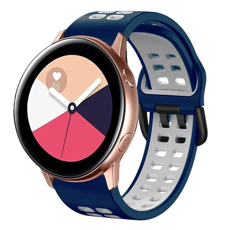 สายรัดนาฬิกาซิลิโคนระบายอากาศสองสี ขนาด 20 มม. สำหรับ Samsung Galaxy Watch 4 Classic ขนาด 42 มม. สำหรับ Galaxy Watch Active 2
