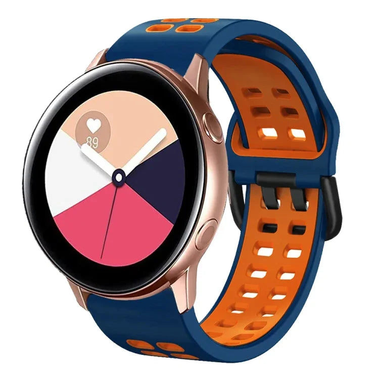 สายรัดนาฬิกาซิลิโคนระบายอากาศสองสี ขนาด 20 มม. สำหรับ Samsung Galaxy Watch 4 Classic ขนาด 42 มม. สำหรับ Galaxy Watch Active 2