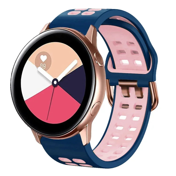 สายรัดนาฬิกาซิลิโคนระบายอากาศสองสี ขนาด 20 มม. สำหรับ Samsung Galaxy Watch 4 Classic ขนาด 42 มม. สำหรับ Galaxy Watch Active 2