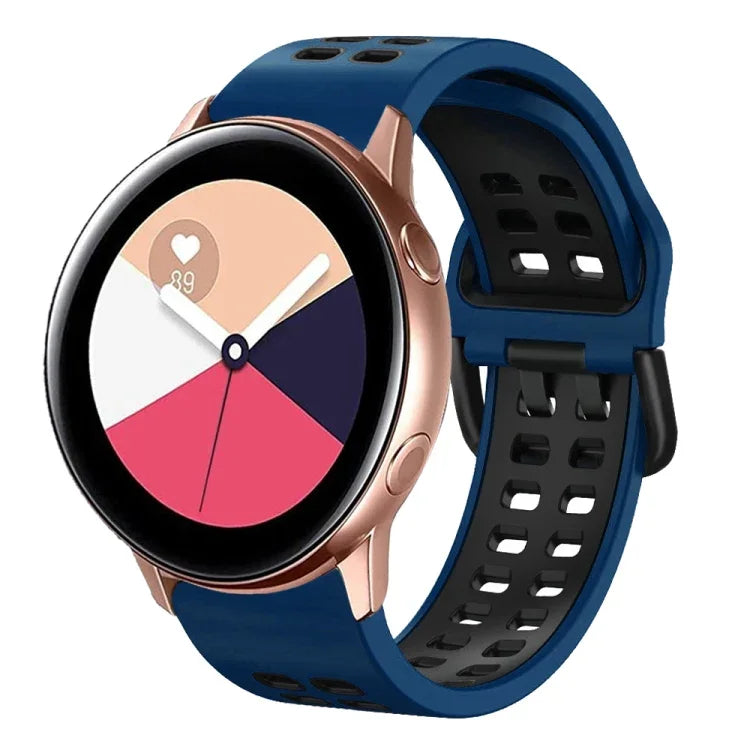 สายรัดนาฬิกาซิลิโคนระบายอากาศสองสี ขนาด 20 มม. สำหรับ Samsung Galaxy Watch 4 Classic ขนาด 42 มม. สำหรับ Galaxy Watch Active 2