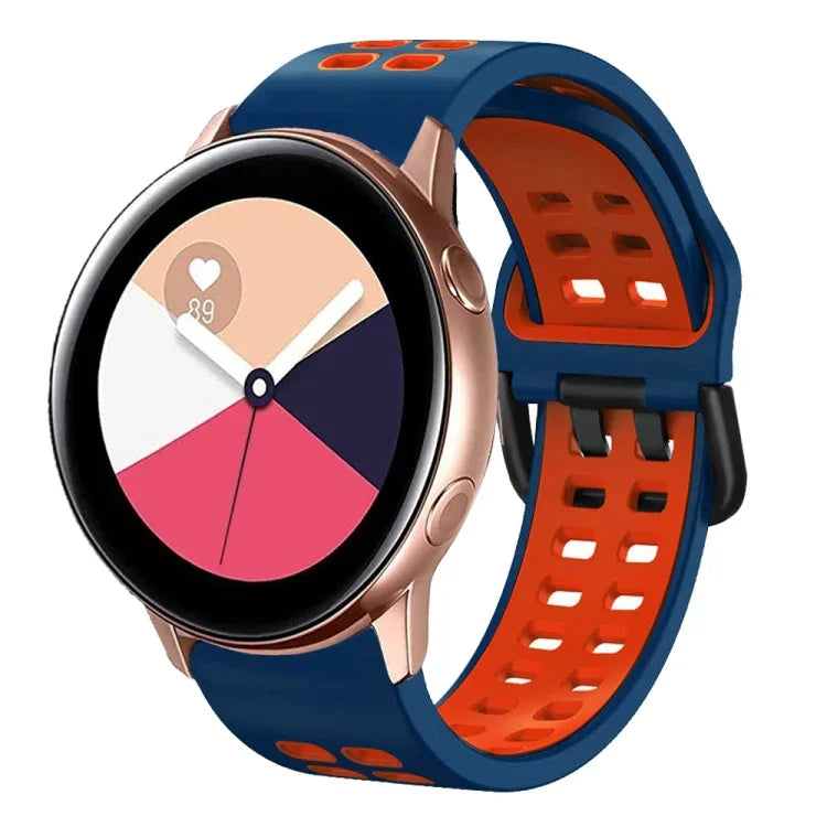 สายรัดนาฬิกาซิลิโคนระบายอากาศสองสี ขนาด 20 มม. สำหรับ Samsung Galaxy Watch 4 Classic ขนาด 42 มม. สำหรับ Galaxy Watch Active 2