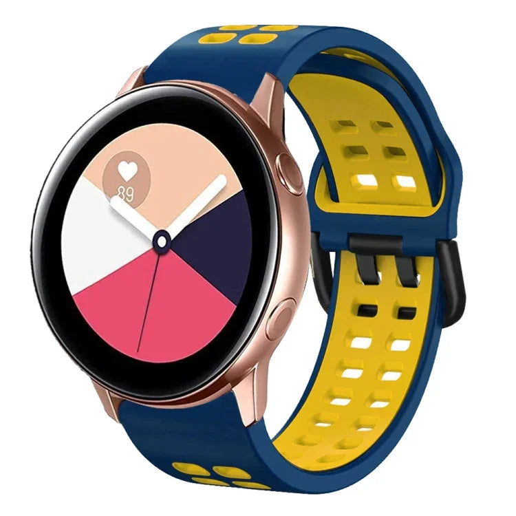 สายรัดนาฬิกาซิลิโคนระบายอากาศสองสี ขนาด 20 มม. สำหรับ Samsung Galaxy Watch 4 Classic ขนาด 42 มม. สำหรับ Galaxy Watch Active 2