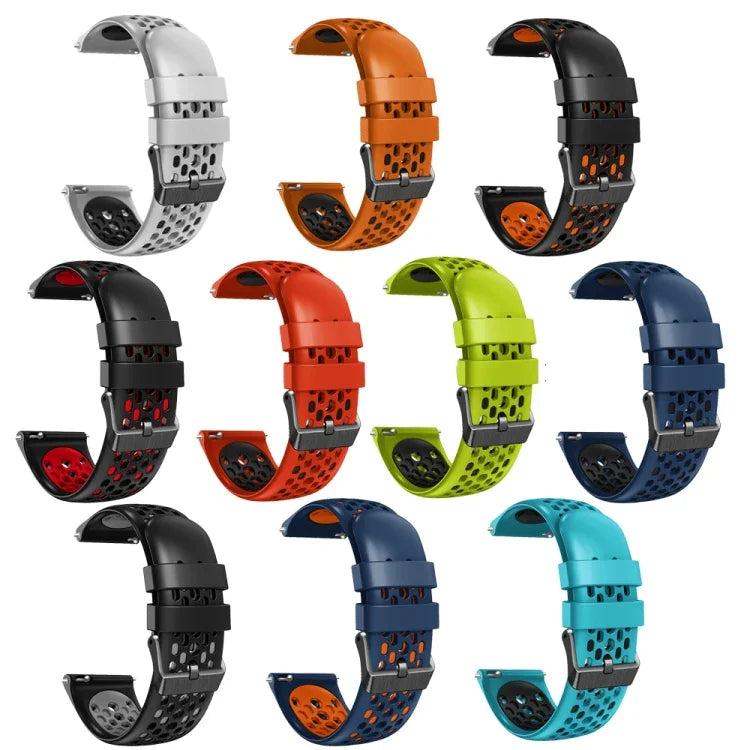 สายซิลิโคนระบายอากาศสองสี ขนาด 22 มม. สำหรับ Samsung Galaxy Watch3 45mm, Samsung Galaxy Watch 46mm, Samsung Gear S3 Classic, Samsung Gear S3 Frontier