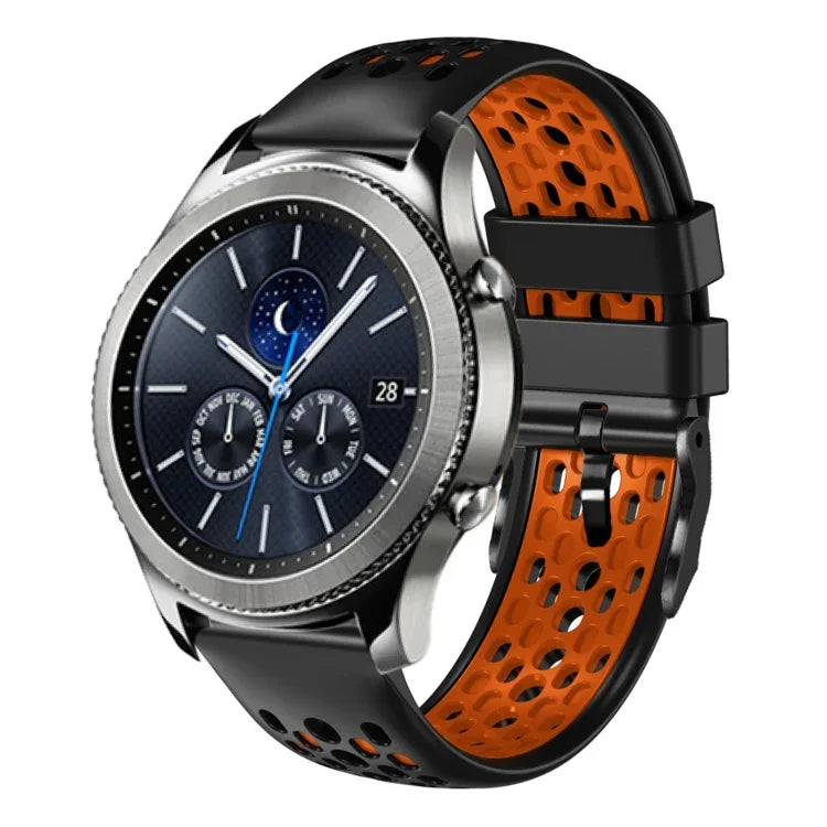 สายซิลิโคนระบายอากาศสองสี ขนาด 22 มม. สำหรับ Samsung Galaxy Watch3 45mm, Samsung Galaxy Watch 46mm, Samsung Gear S3 Classic, Samsung Gear S3 Frontier