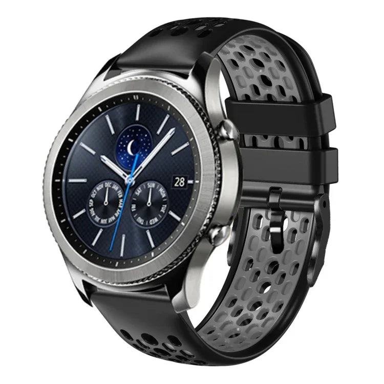 สายซิลิโคนระบายอากาศสองสี ขนาด 22 มม. สำหรับ Samsung Galaxy Watch3 45mm, Samsung Galaxy Watch 46mm, Samsung Gear S3 Classic, Samsung Gear S3 Frontier