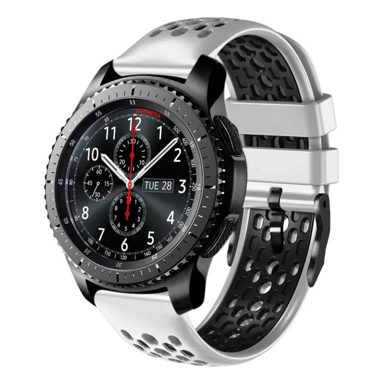 สายซิลิโคนระบายอากาศสองสี ขนาด 22 มม. สำหรับ Samsung Galaxy Watch3 45mm, Samsung Galaxy Watch 46mm, Samsung Gear S3 Classic, Samsung Gear S3 Frontier