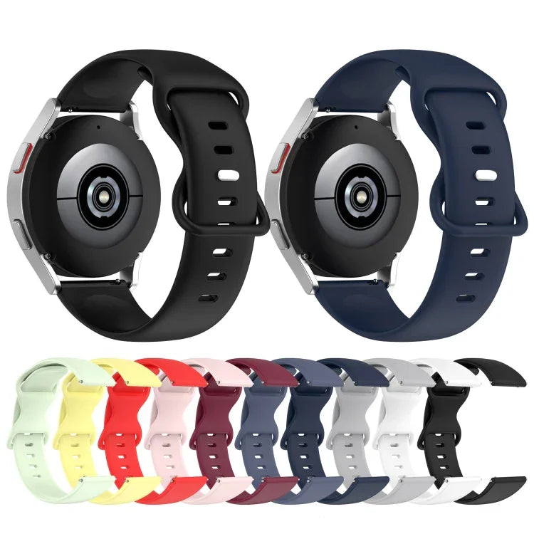 สายซิลิโคนสีเรียบหัวเข็มขัดผีเสื้อ 20mm สำหรับ Samsung Galaxy Watch 4 44mm, สำหรับ Samsung Galaxy Watch 4 Classic 46mm, สำหรับ Samsung Galaxy Watch 4 Classic 42mm, สำหรับ Samsung Galaxy Watch Active 2
