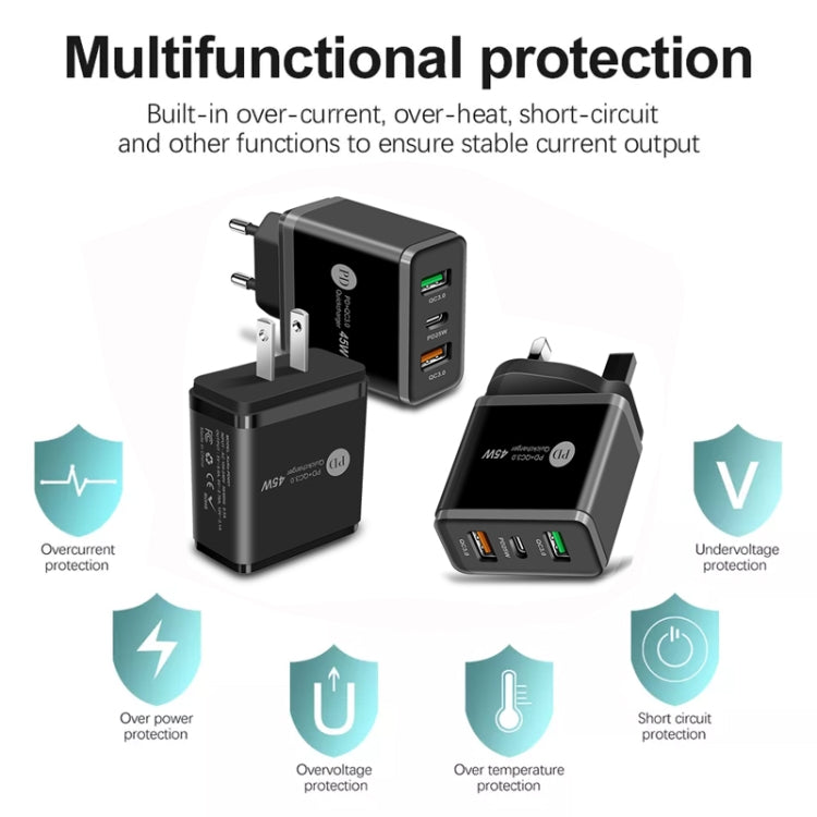 45W PD3.0 + 2 x QC3.0 USB Multi Port Quick Charger, US Plug, US Plug