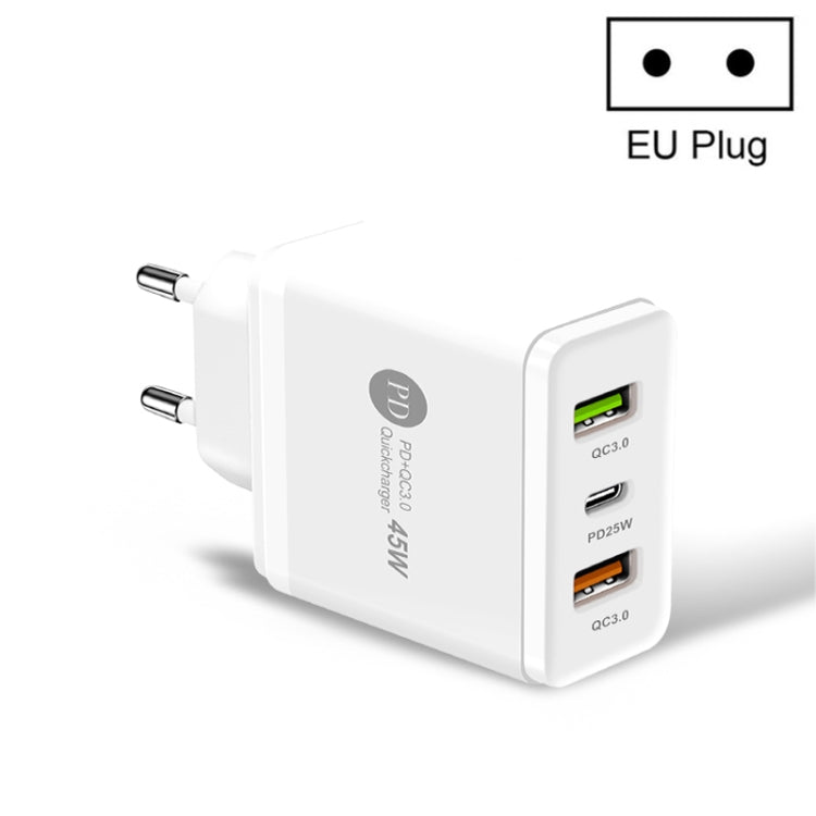 ที่ชาร์จเร็ว 45W PD3.0 + 2 x QC3.0 USB หลายพอร์ต, ปลั๊ก EU, ปลั๊ก EU