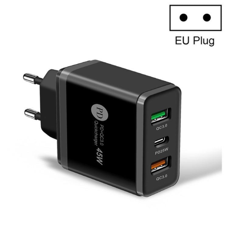 ที่ชาร์จเร็ว 45W PD3.0 + 2 x QC3.0 USB หลายพอร์ต, ปลั๊ก EU, ปลั๊ก EU