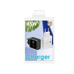 ที่ชาร์จเร็ว 45W PD3.0 + 2 x QC3.0 USB หลายพอร์ต, ปลั๊ก EU, ปลั๊ก EU