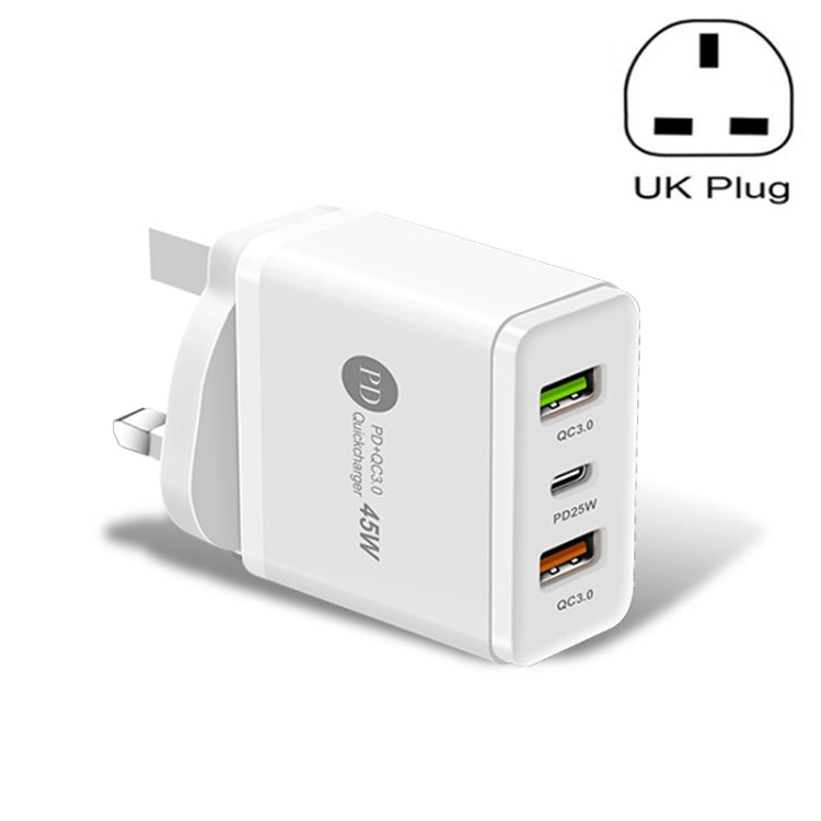 ที่ชาร์จเร็วพอร์ต USB หลายพอร์ต 45W PD3.0 + 2 x QC3.0 พร้อมปลั๊ก UK