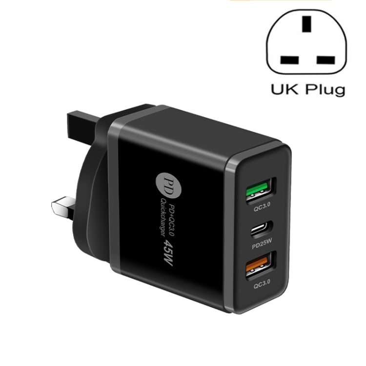 ที่ชาร์จเร็วพอร์ต USB หลายพอร์ต 45W PD3.0 + 2 x QC3.0 พร้อมปลั๊ก UK