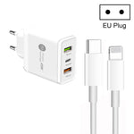 ที่ชาร์จพอร์ต USB หลายพอร์ต 45W PD3.0 + 2 x QC3.0 พร้อมสาย Type-C เป็น 8 Pin และปลั๊ก EU