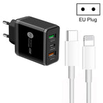 ที่ชาร์จพอร์ต USB หลายพอร์ต 45W PD3.0 + 2 x QC3.0 พร้อมสาย Type-C เป็น 8 Pin และปลั๊ก EU