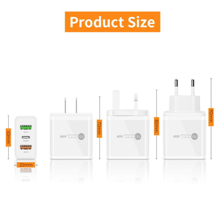 45W PD3.0 + 2 x QC3.0 USB Multi Port Charger with Type-C to Type-C Cable, UK Plug, UK Plug + Type-C to Type-C Cable