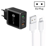 ที่ชาร์จพอร์ต USB หลายพอร์ต 45W PD25W + 2 x QC3.0 พร้อมสาย USB เป็น 8 Pin และปลั๊ก EU