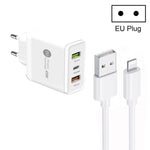 ที่ชาร์จพอร์ต USB หลายพอร์ต 45W PD25W + 2 x QC3.0 พร้อมสาย USB เป็น 8 Pin และปลั๊ก EU