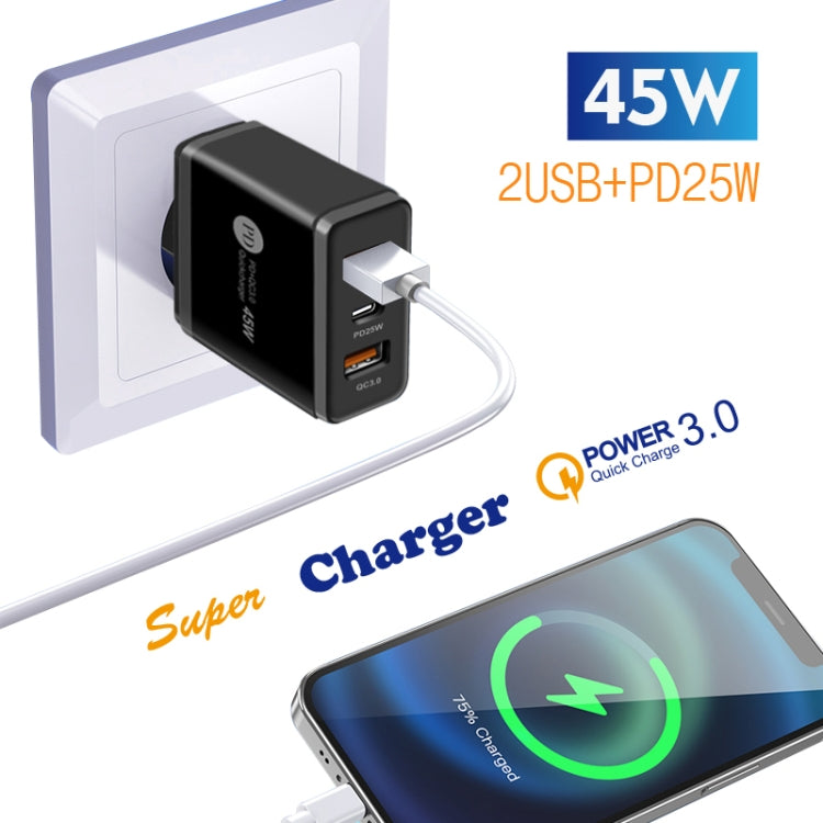 ที่ชาร์จพอร์ต USB หลายพอร์ต 45W PD25W + 2 x QC3.0 พร้อมสาย USB เป็น 8 Pin และปลั๊ก EU