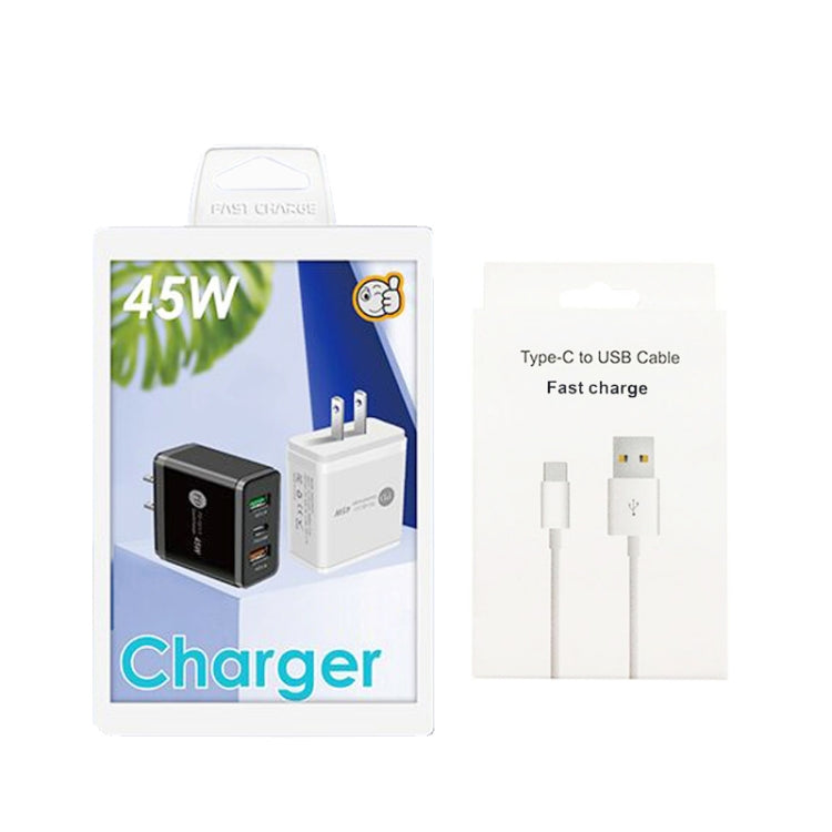 45W PD25W + 2 x QC3.0 USB Multi Port Charger with USB to Type-C Cable, US Plug, US Plug + USB to Type-C Cable