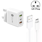 ที่ชาร์จ USB หลายพอร์ต 45W PD25W + 2 x QC3.0 พร้อมสาย USB ถึง Type-C, ปลั๊ก UK, ปลั๊ก UK + สาย USB ถึง Type-C