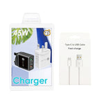 ที่ชาร์จ USB หลายพอร์ต 45W PD25W + 2 x QC3.0 พร้อมสาย USB ถึง Type-C, ปลั๊ก UK, ปลั๊ก UK + สาย USB ถึง Type-C