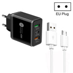 ที่ชาร์จ USB หลายพอร์ต 45W PD25W + 2 x QC3.0 พร้อมสาย USB ถึง Micro USB, ปลั๊ก EU, ปลั๊ก EU + สาย USB ถึง Micro USB
