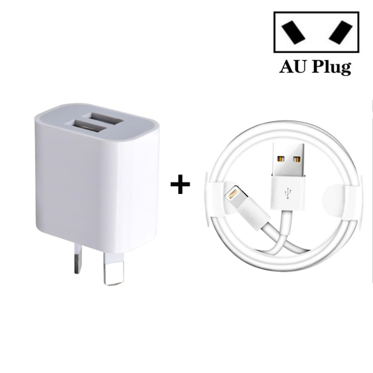 อะแดปเตอร์ชาร์จ USB พอร์ตคู่ขนาดเล็ก พร้อมสายข้อมูล USB เป็น 8 Pin ปลั๊ก AU