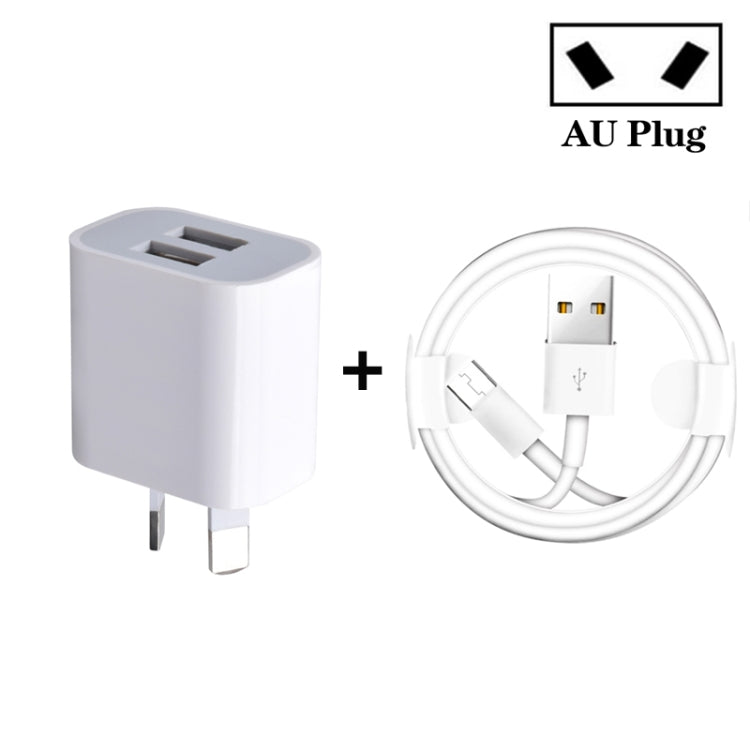 ที่ชาร์จ USB พกพาขนาดเล็ก 2 พอร์ต พร้อมสายชาร์จ USB เป็น Micro USB ปลั๊ก AU, ปลั๊ก AU + สาย Micro USB