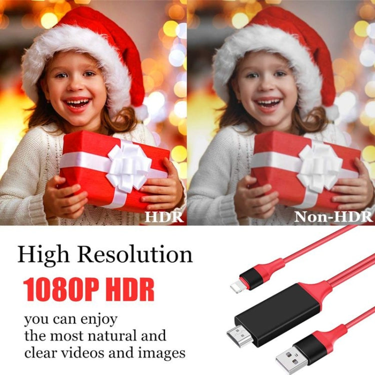 สายแปลง 2 เมตร 1080P 8 พิน เป็น HDMI, รองรับอะแดปเตอร์ iPhone เป็น HDMI, 8 พิน