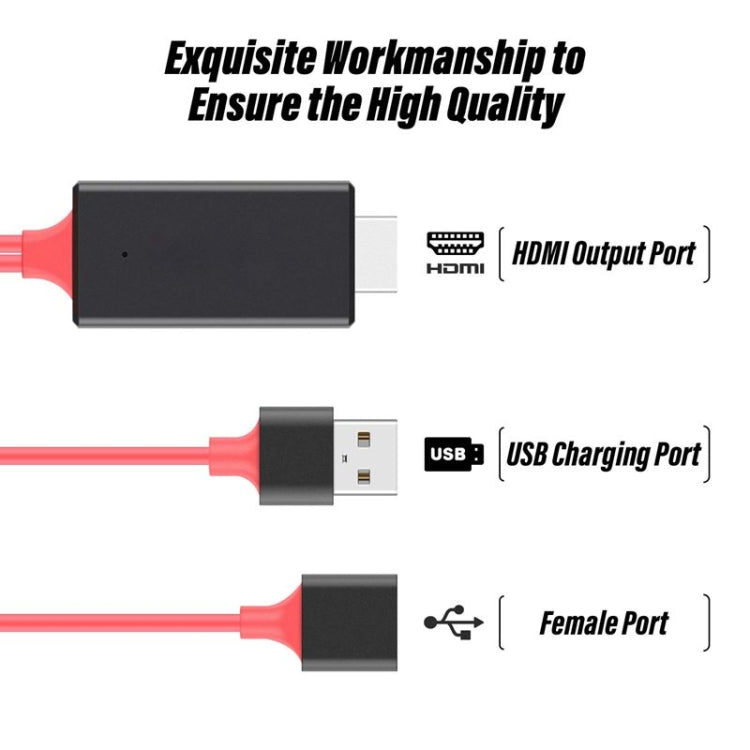 สายแปลง USB เป็น HDMI 1080P สำหรับ HDTV พร้อมดองเกิล USB ตัวผู้ + USB ตัวเมีย เป็น HDMI ตัวผู้ สำหรับการสะท้อนหน้าจอ 1080P HDTV สำหรับโทรศัพท์/แท็บเล็ตและการแชร์สตรีมมิ่งอื่นๆ